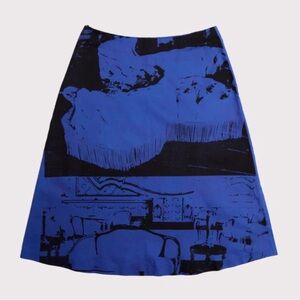 Hades Wool No Exit skirt blue existentialist print large indigo cotton